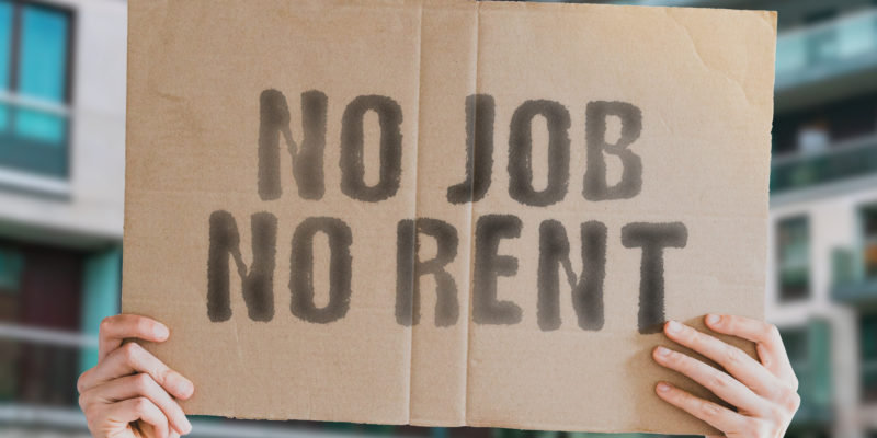 Sign that says "No Job, No Rent."