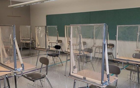 Plexiglass barriers for classroom desks